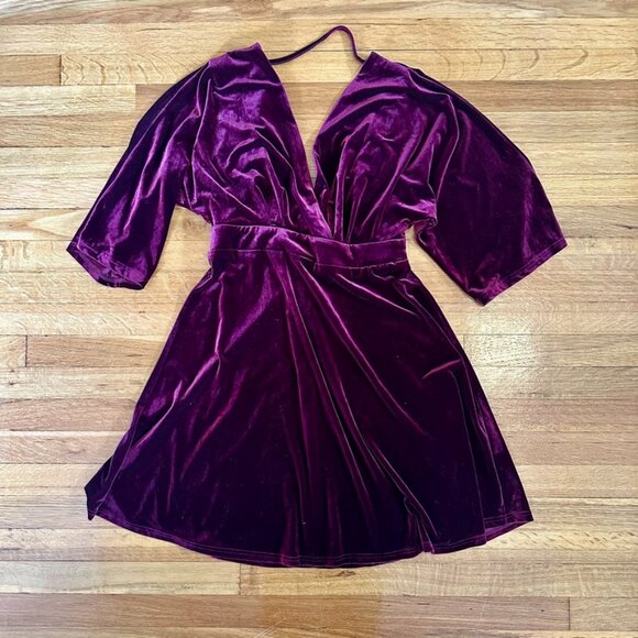 Angie Velvet Deep V-Neck Mini Dress - Picture 1 of 3